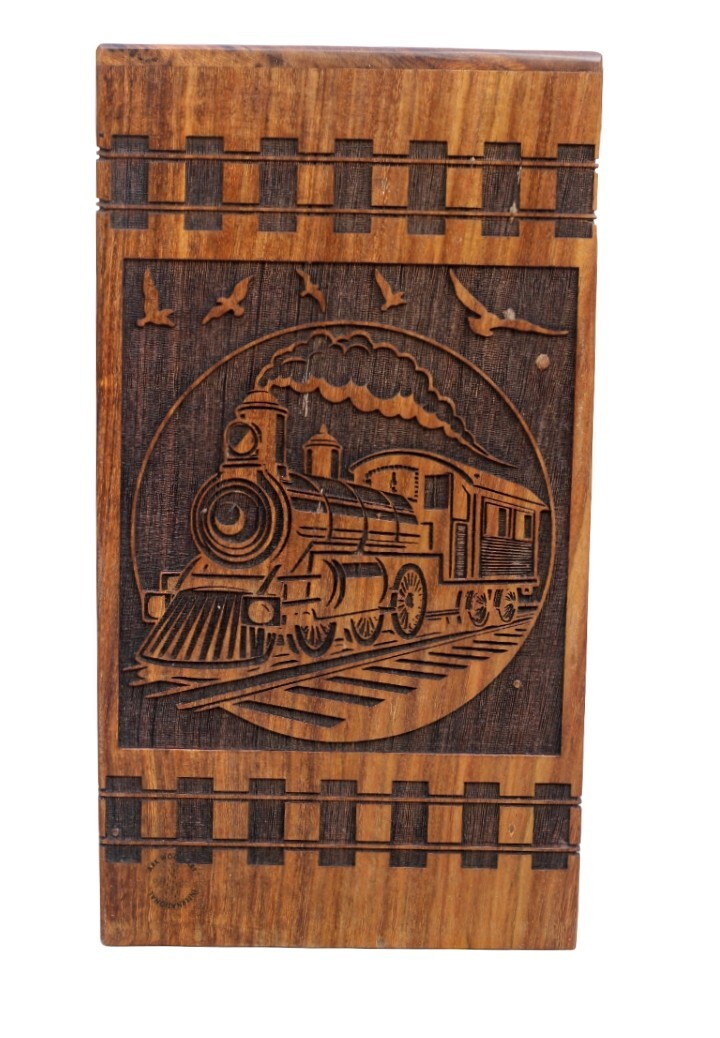 burning Train steam Engraved Train Whistle Wooden Urns Box for Human Ashes Male