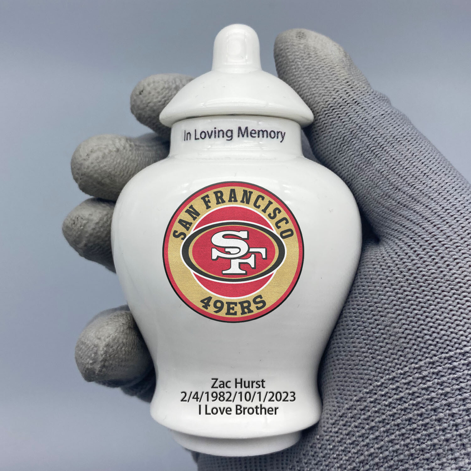 Ceramic Mini Urn for San Francisco 49ers Football Theme, Custom Text