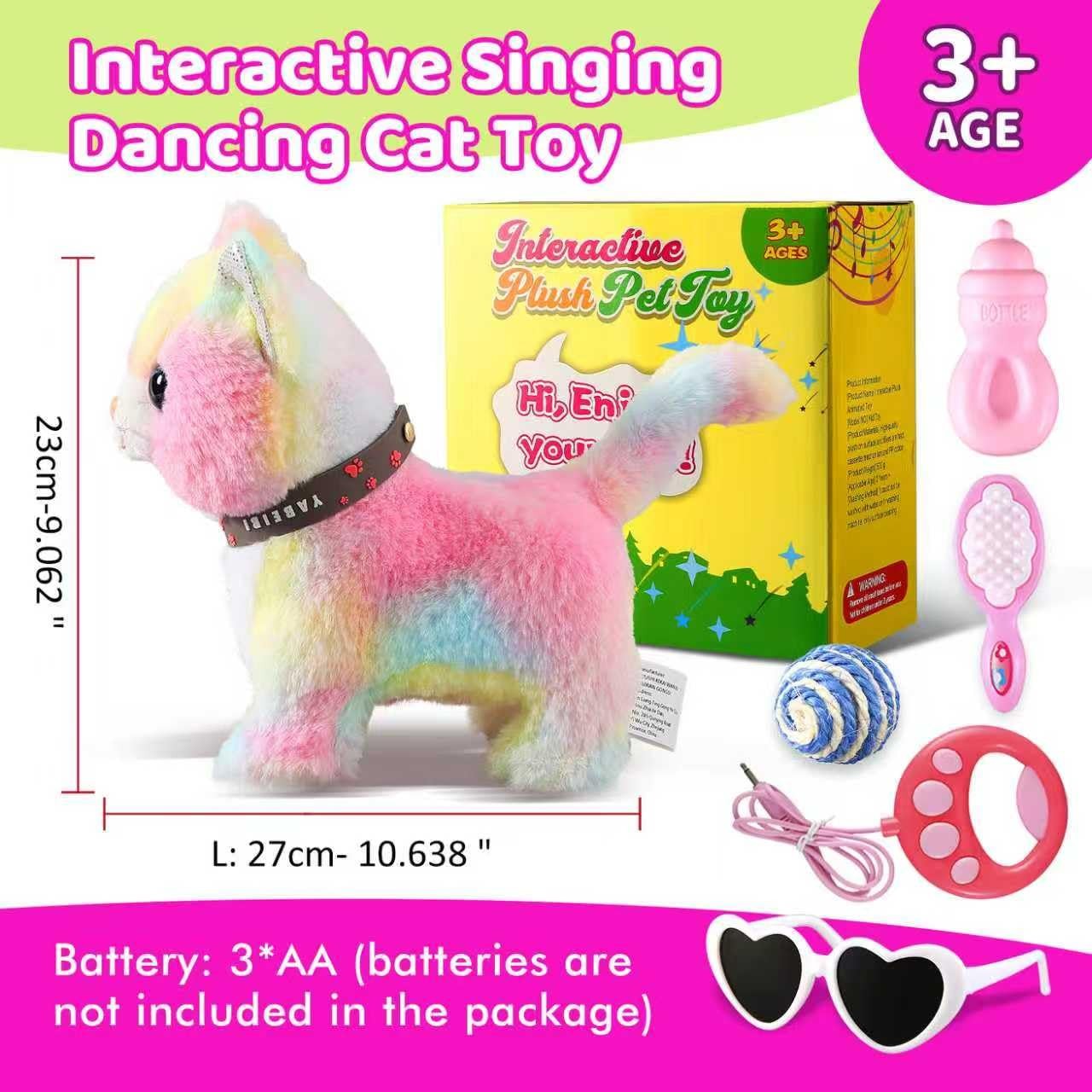 Colorful Walking Cat Toy for Kids, Girls; Purrs, Meows, Animated Play Kitten
