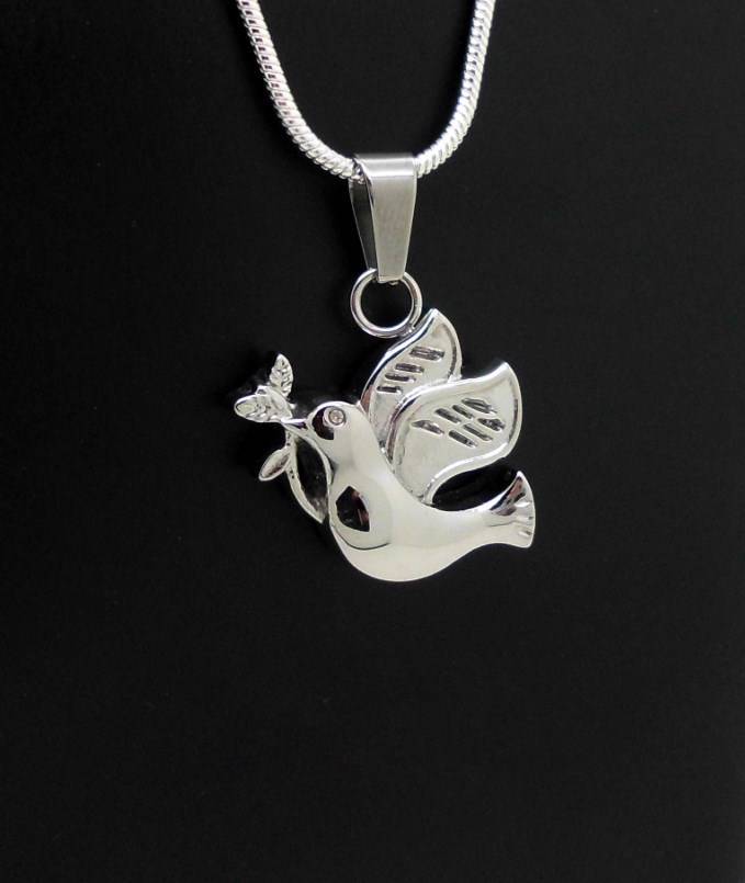 Christian Holy Spirit Peace Dove With Olive Branch Memorial Keepsake Urn Pendant