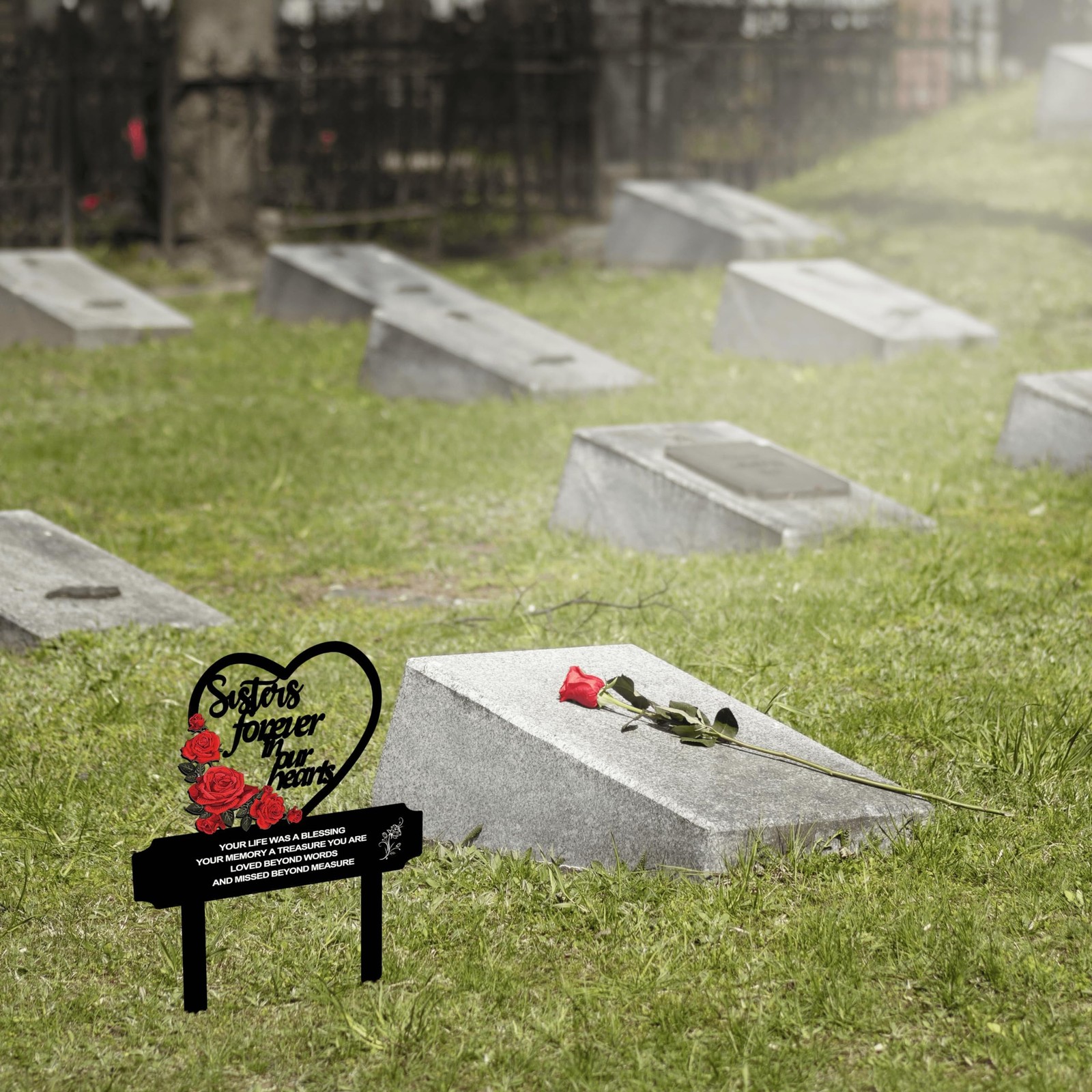 Memorial Stakes Cemetery Decorations for Sister’s Grave – Waterproof Metal Pl…