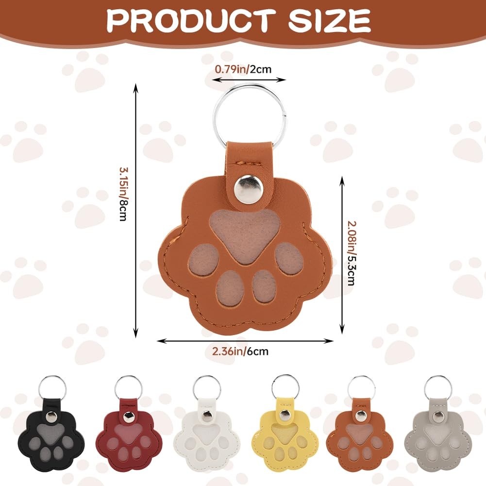 Pet Fur Keepsake Keychain Set, 6 Pack Paw Shaped Cat and Dog Hair Holder Keyc…