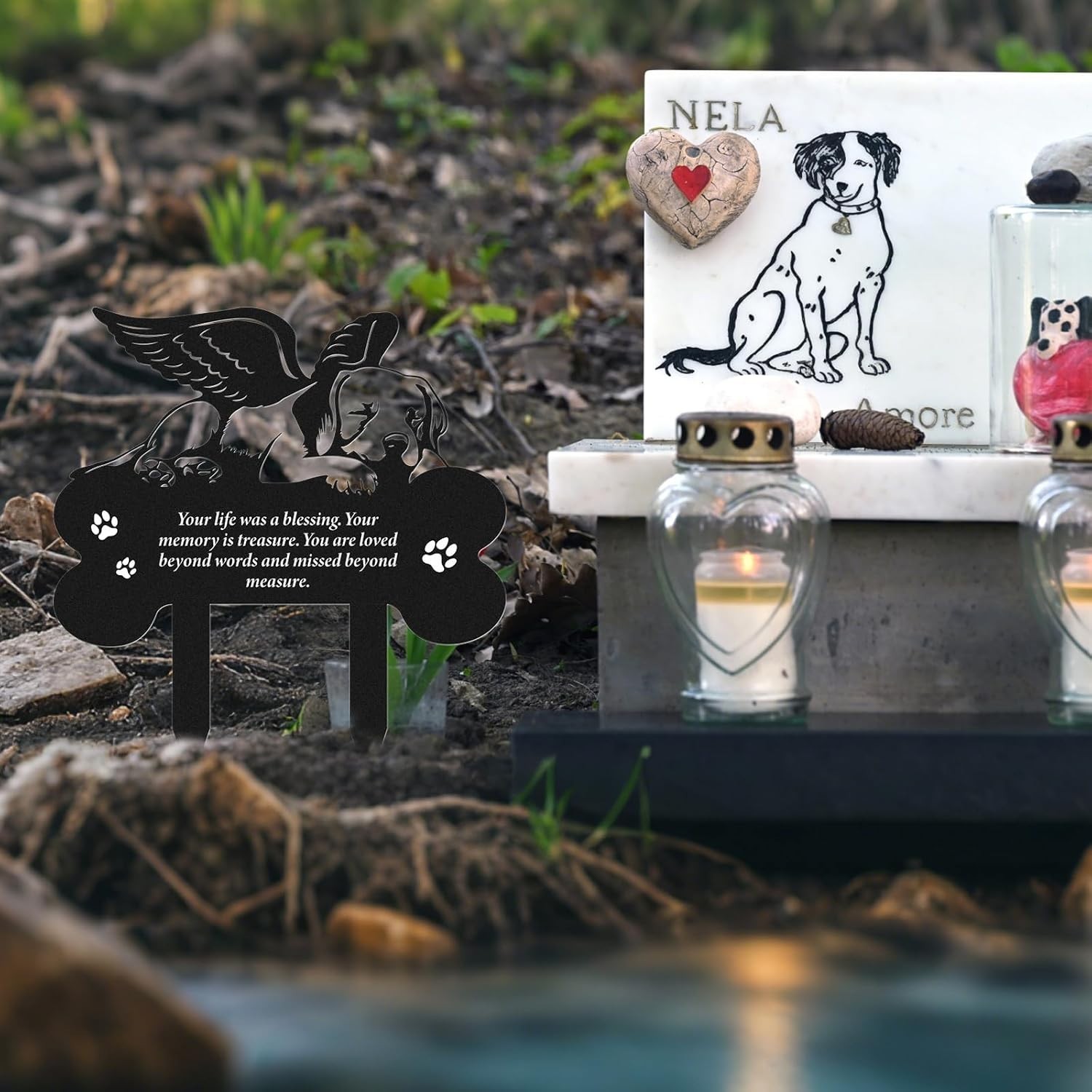 Portable 8 X 12 Metal Dog Grave Marker – Elegant Memorial Tribute for Outdoors