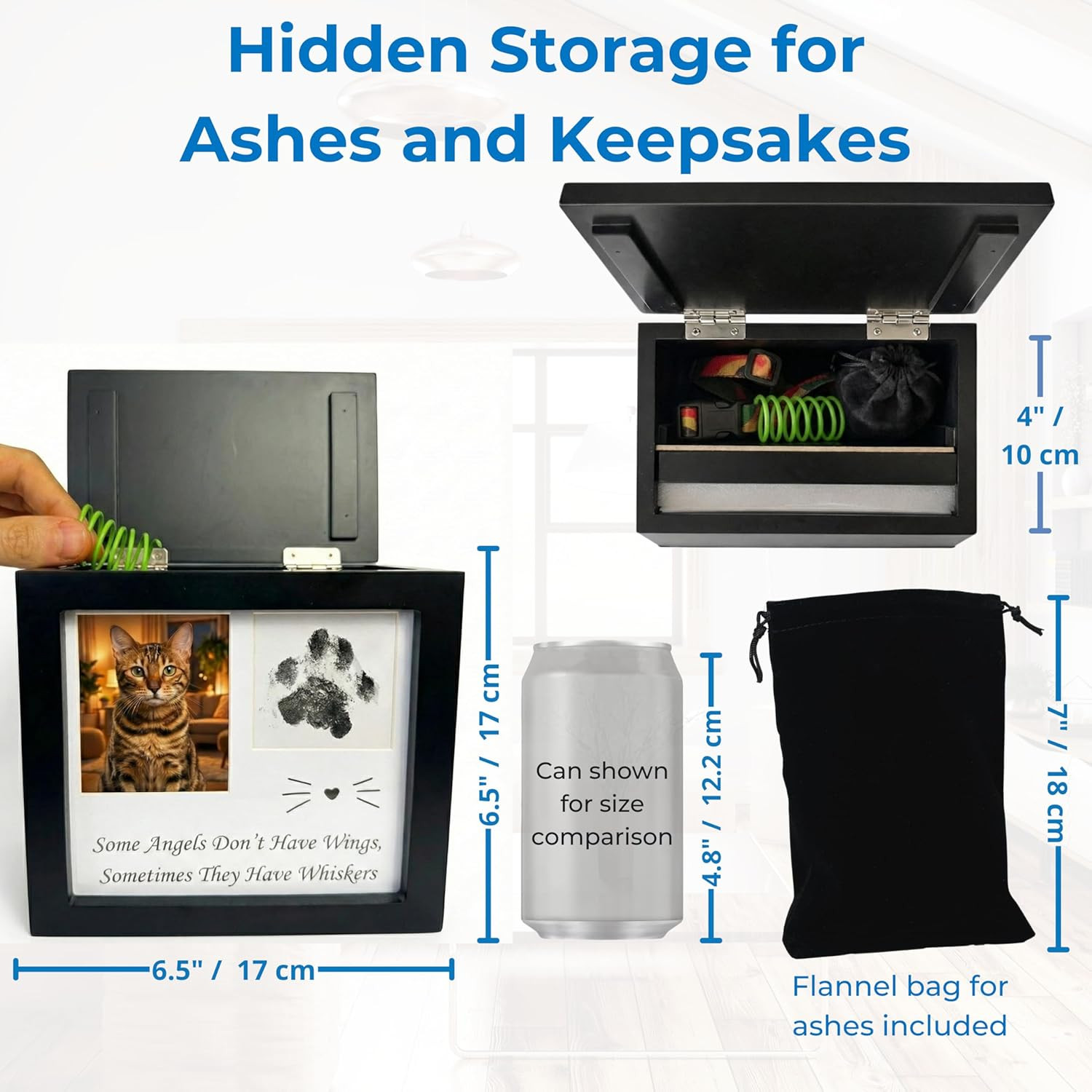 Cat Urn for Ashes, 4 Customizable Displays with Paw Print Ink Kit, 6.5X6.5X4.0,