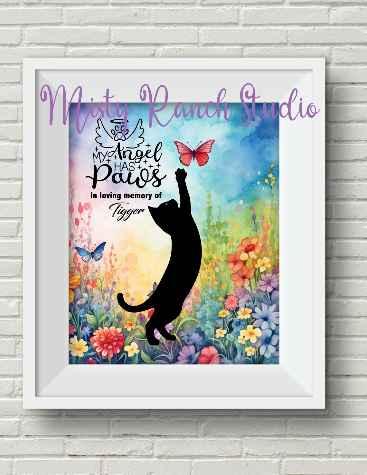 “My Angel Has Paws” Cat Memorial Watercolor Art Personalized Gift UNFRAMED