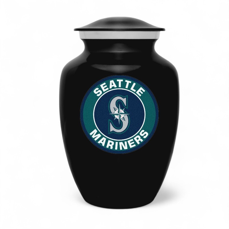 Seattle Mariners Baseball Style Cremation Urn Adult Ashes Black Metal 8 In Urns