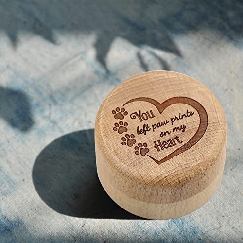 Dog Memorial Box for Loss Pet Wooden Keepsake Box with Pet Paw Engraving brown