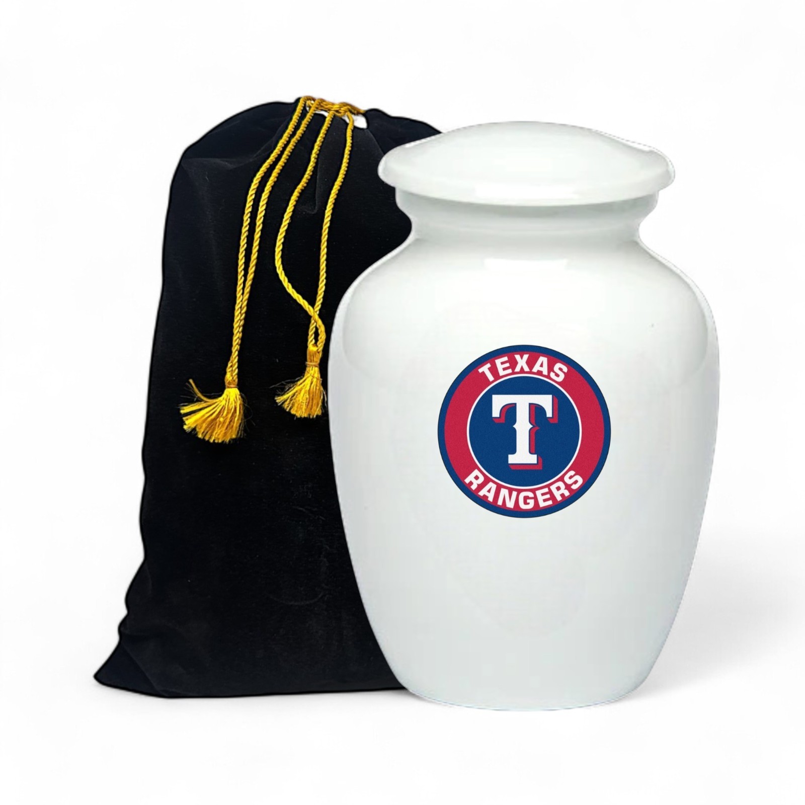 Texas Rangers Baseball Style Cremation Urn Adult Ashes Metal White Urns (8 Inch)