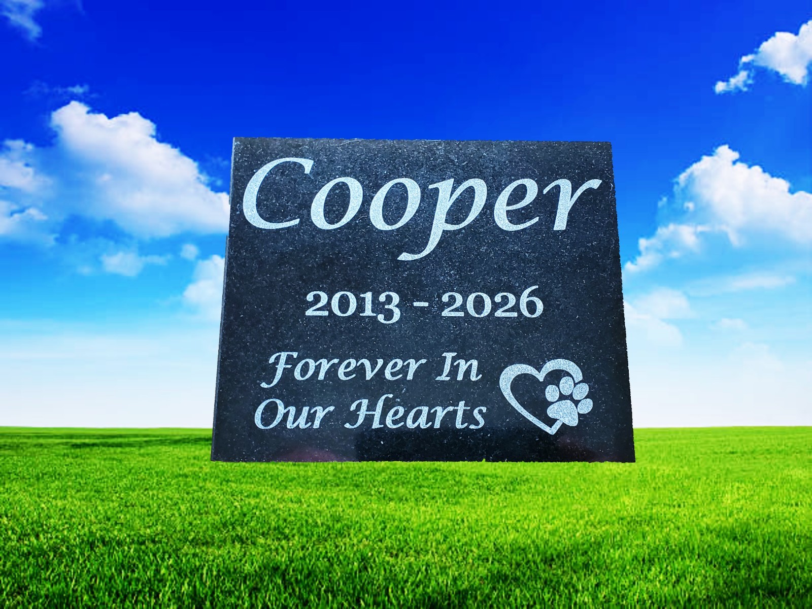 Personalized Granite Pet Memorial Headstone, Engraved Garden Marker (5″ x 6″) A3