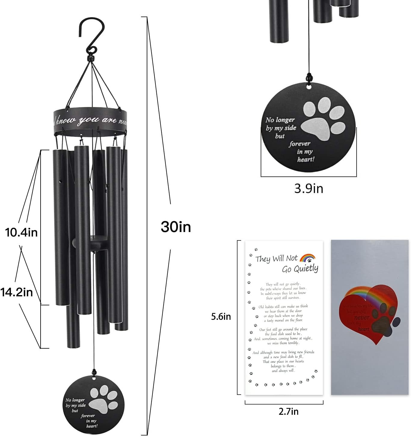 Pet Memorial Wind Chime 30 Inch Paw Print Remembrance Gift for Dog Cat Metal