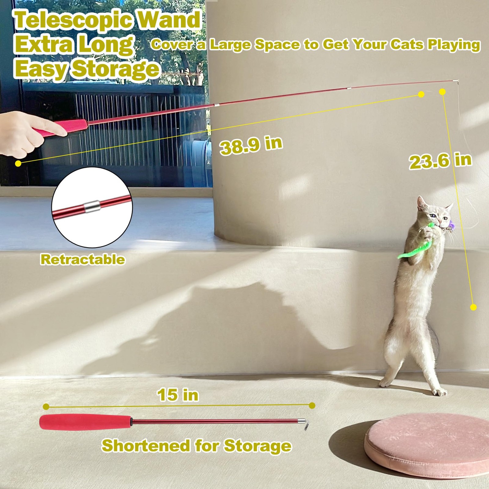 MeoHui Cat Toys for Indoor Cats, Interactive Cat Toy 2PCS Retractable Wand Toy a