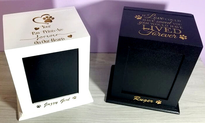 Pet Urn Memorial Custom Engraved | Cat & Dog Wood Cremation Box + Pet Loss Quote