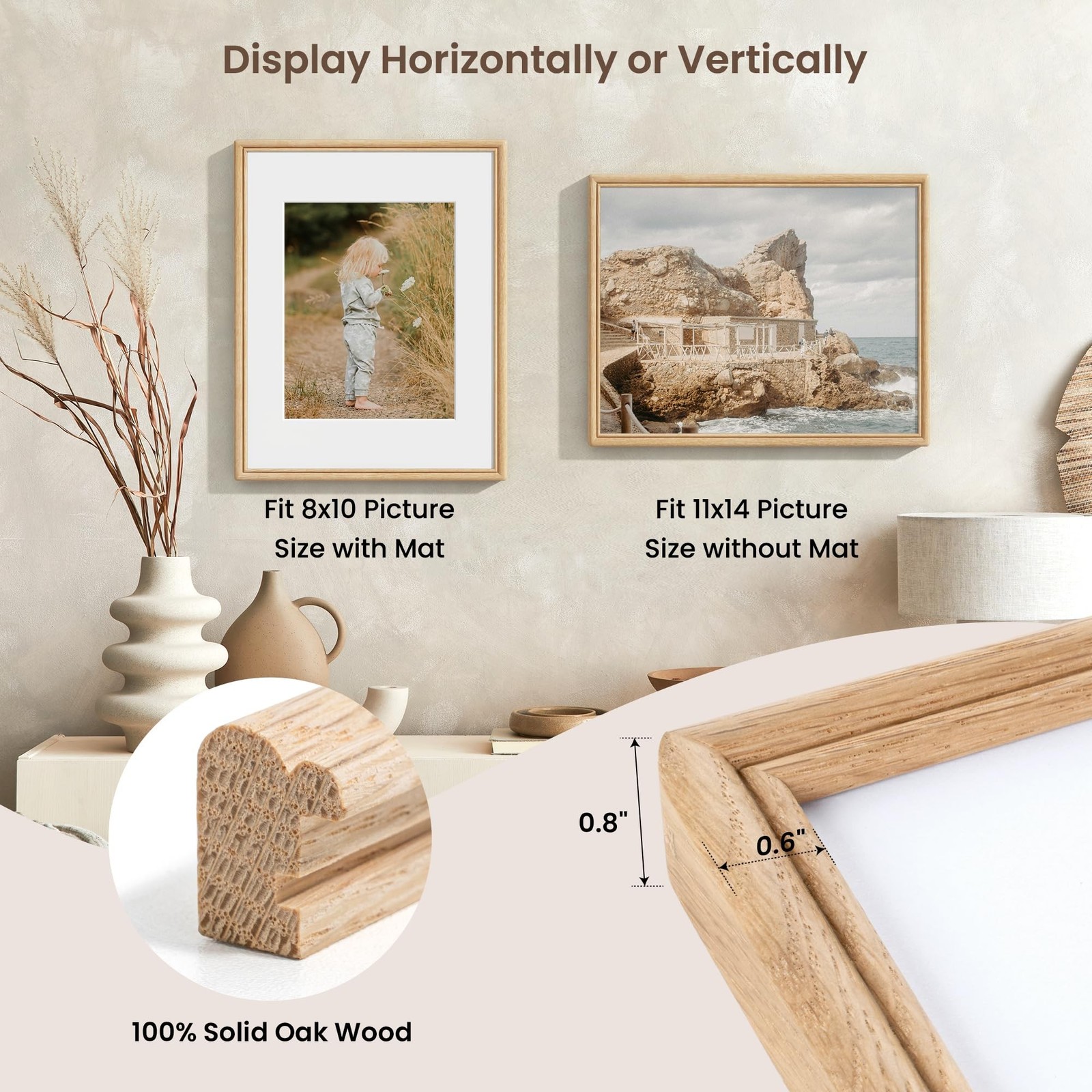 11X14 Picture Frame, Natural Solid Oak Wood Picture Frame with High Tempered …