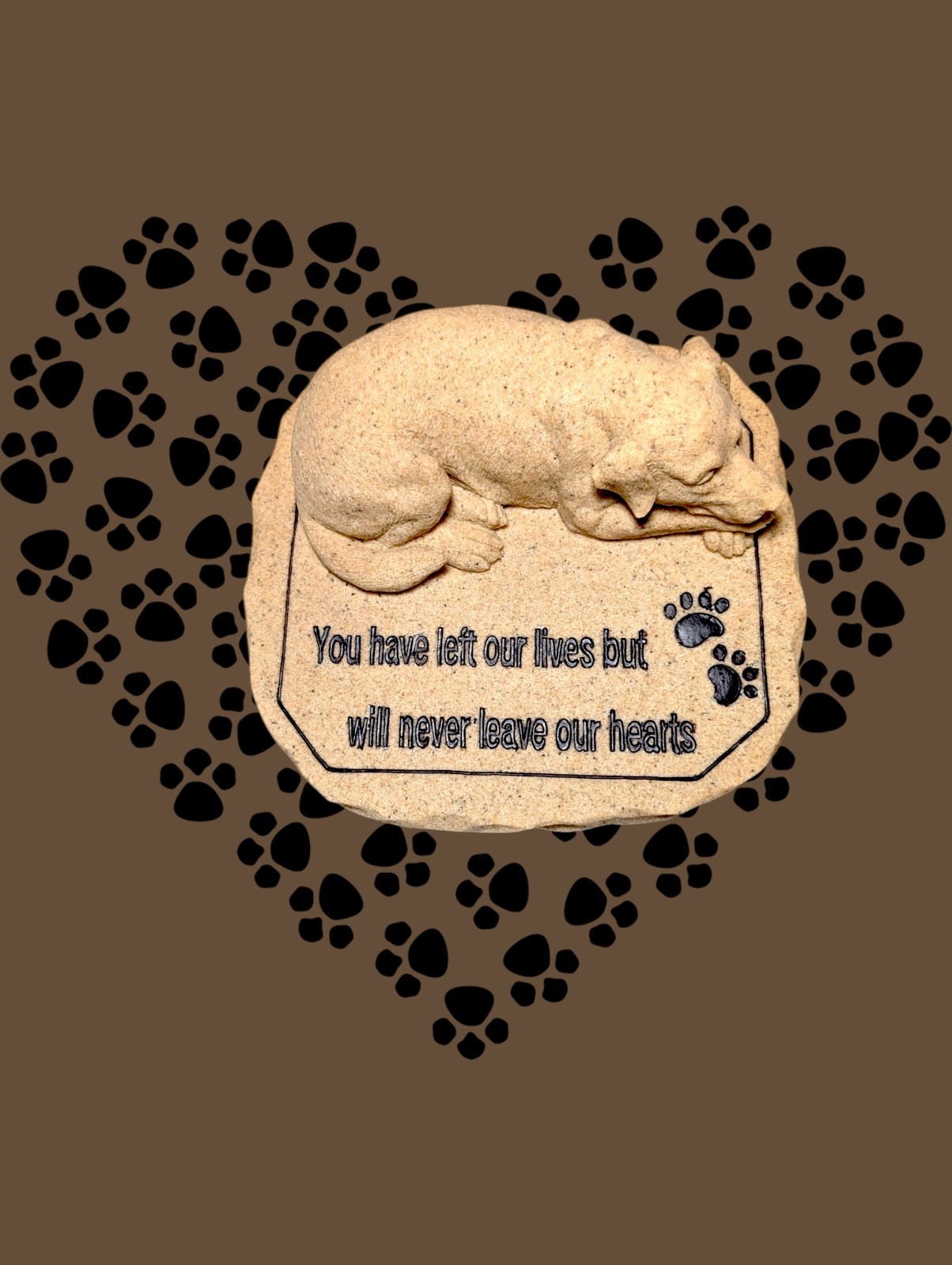 PET DOG Memorial Stone PAW PRINTS Free Standing Remembrance 3D Brown Plaque