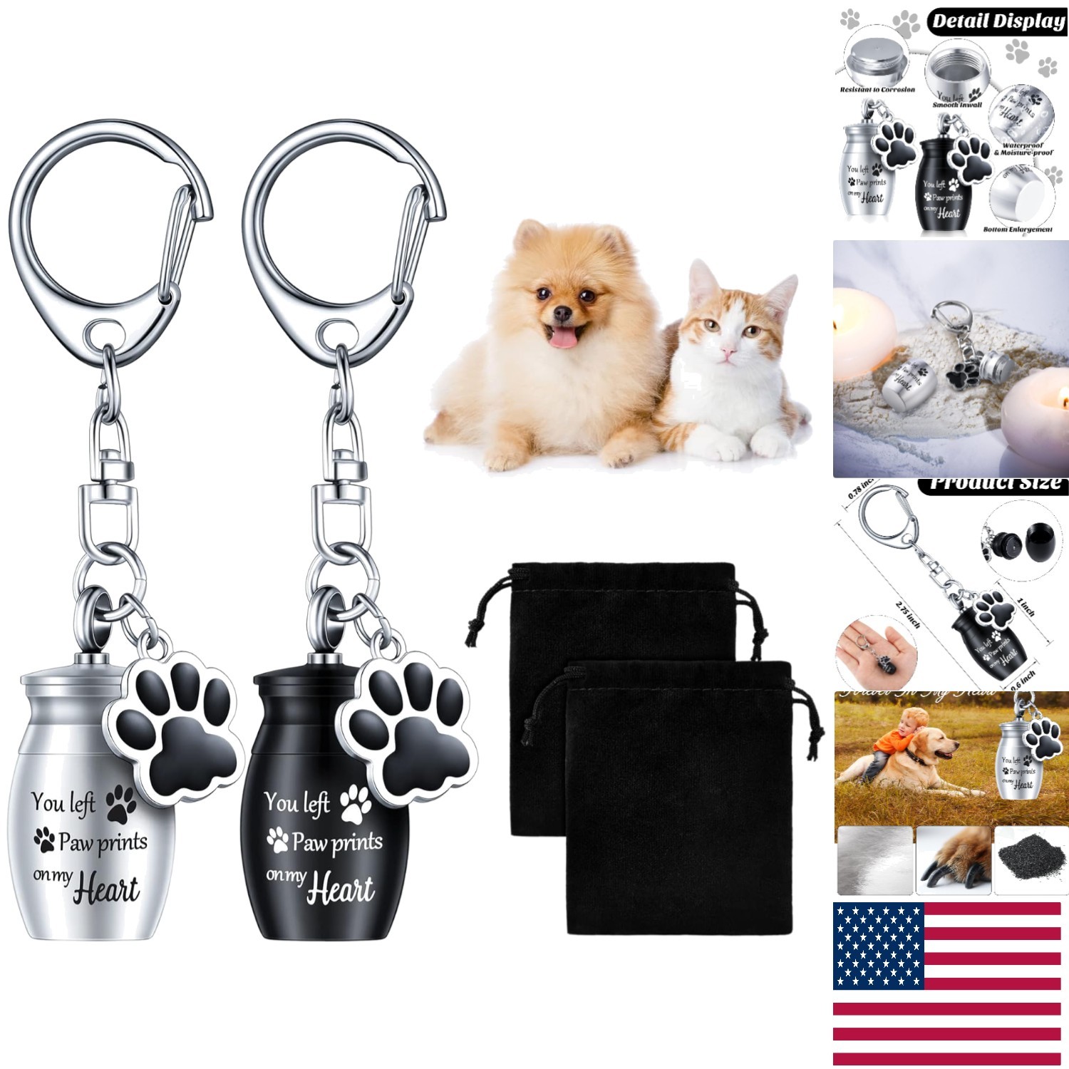 Stainless Steel Dog Urn Keychains – 2 Pcs Elegant Pet Memorial Keepsakes