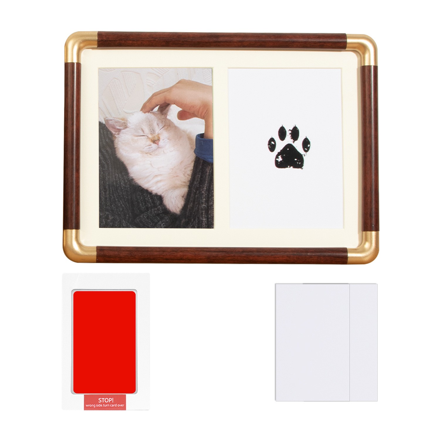 7/8/10″ Pet Paw Print Memorial Frame Cat Dog Inkless Pad Bronze Corner Display