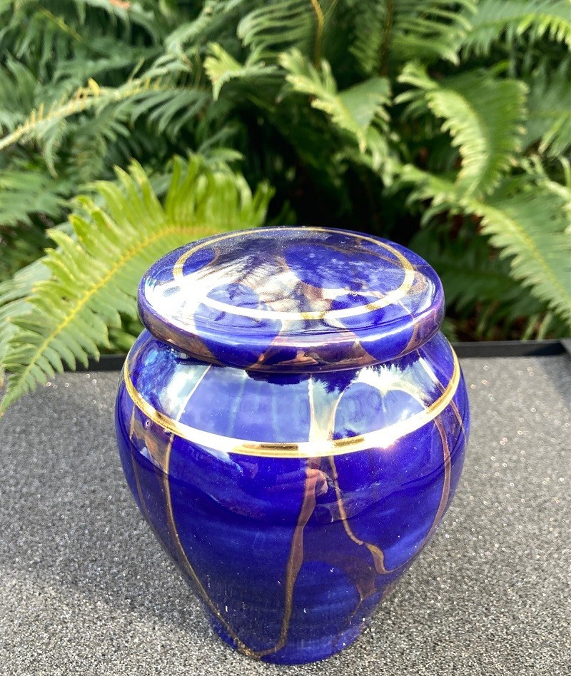 Handmade Ceramic Cremation Urn in Royal Blue, small size for pet ashes, 50 ci
