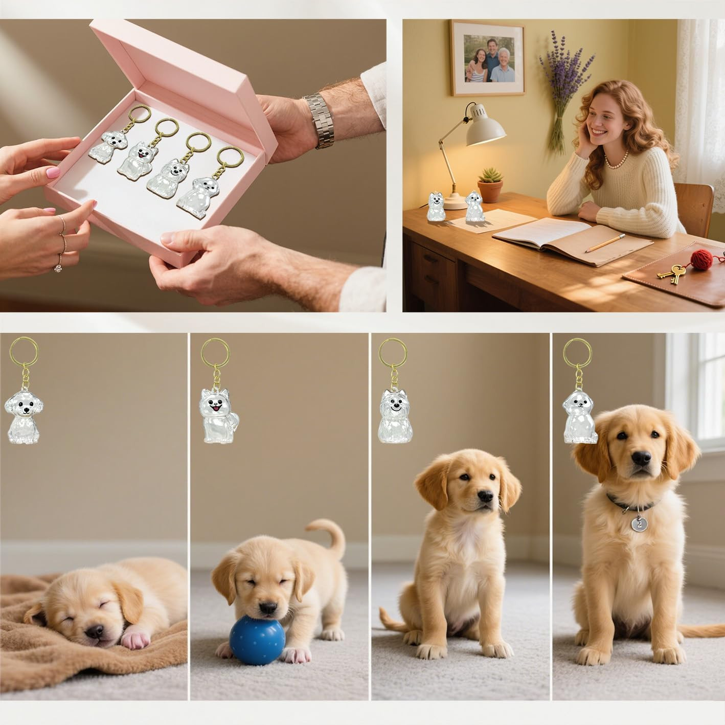 4 Pack Dog Hair Keychain | Set for Pet – Keepsake Bottle to Preserve Fur | Memor