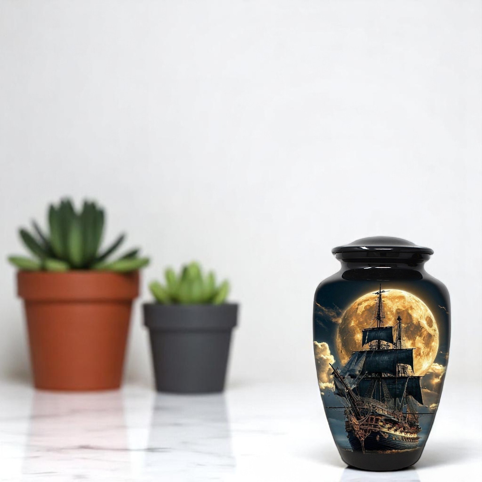 Large Adult Urn for Human Ashes Pirate Ship Full Moon Urn with Bag