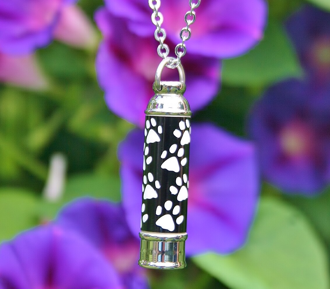 Men’s Pet Cremation Pendant Urn Keychain 1″ Key Ring for Ashes Dog Cat Paw Print