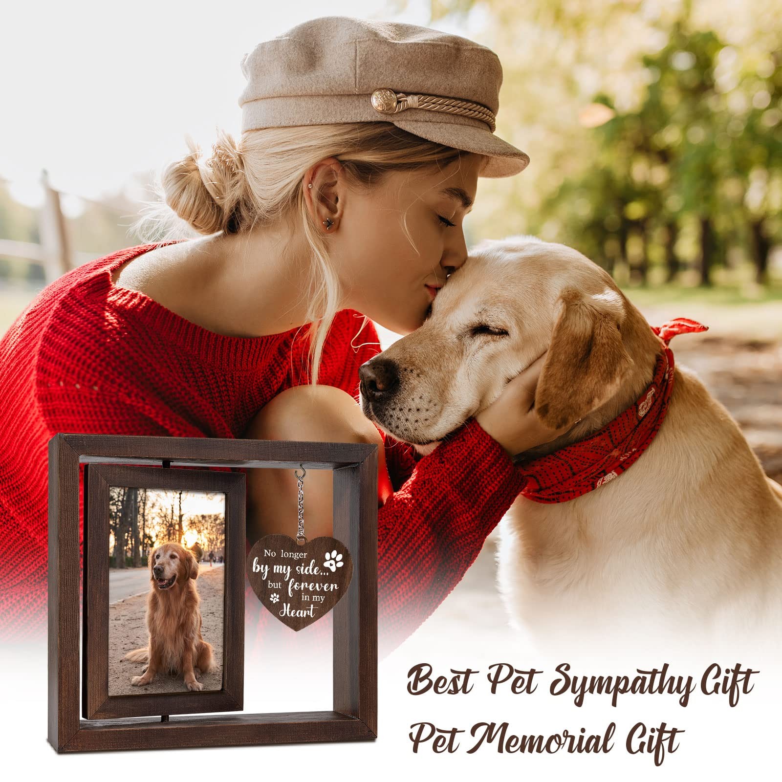 Dog Memorial Gifts for Loss of Dog – Rotating Wooden Picture Frame for 4×6 Ph…