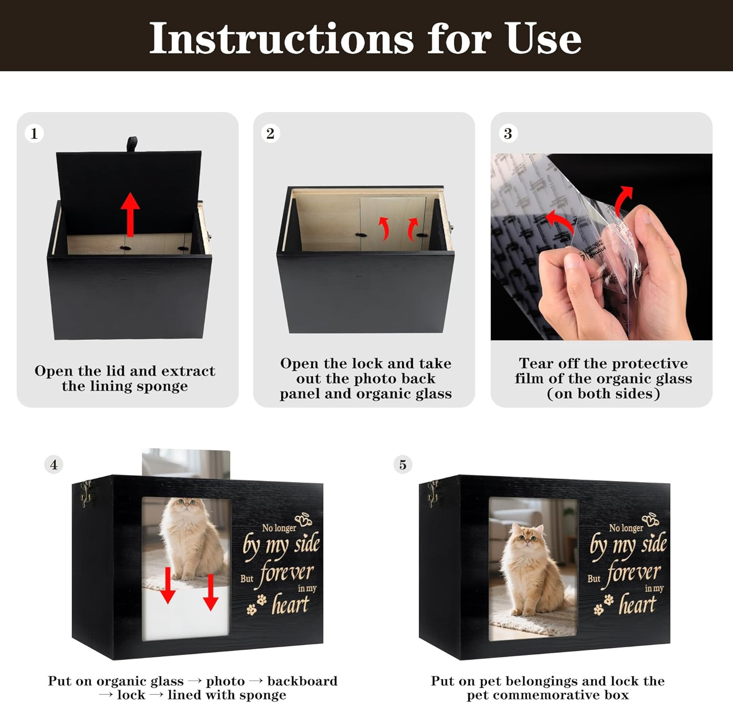 Pet Urns for Cats or Dogs Ashes with Photo Frame, Wooden Memory Box for Keepsake