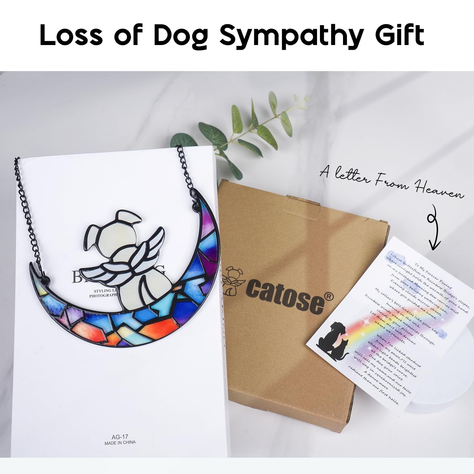 Stained Glass Angle Dog Memorial Suncatcher for Loss of Dog Sympathy Gifts, D…