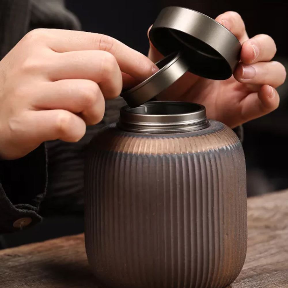 Ceramic Memorial Cremation Urn with Metal Lids for Human or Pet Ashes (Brown)