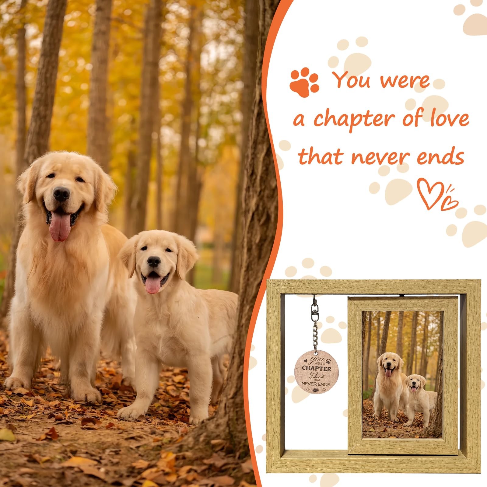 Komkoc Handcrafted Wooden Dog Memorial Picture Rotating Frame For 4X6 Photos-