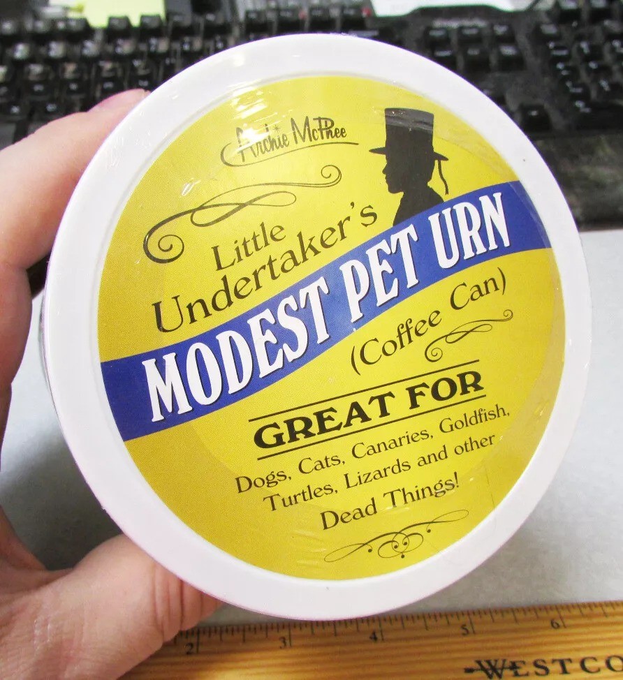 MODEST PET URN – Rest in Peace Cheap Funeral Service in a Can! – Archie McPhee