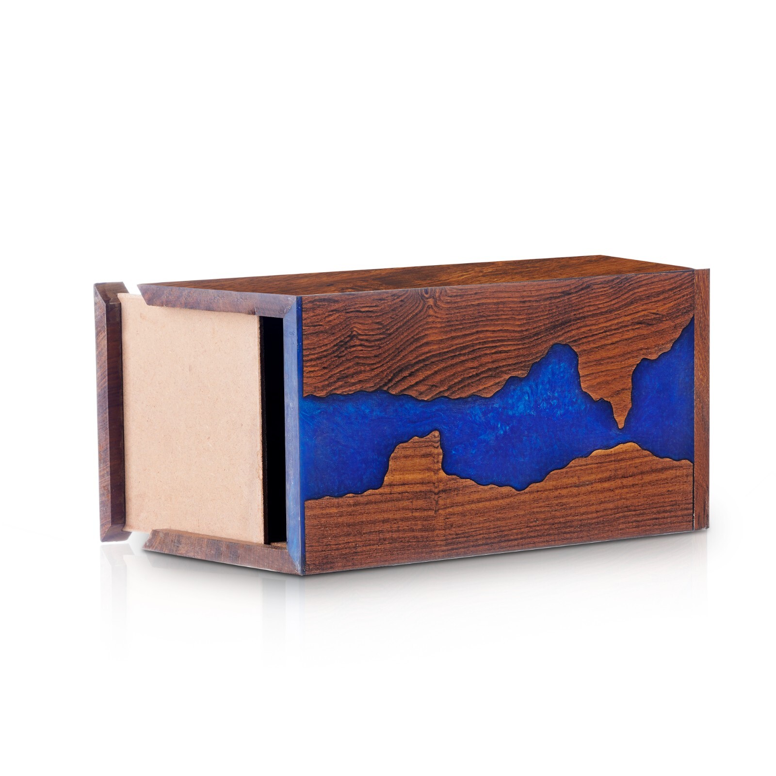 Handcrafted Rosewood and Blue Resin Urn Box – Memorial for Humans Ashes