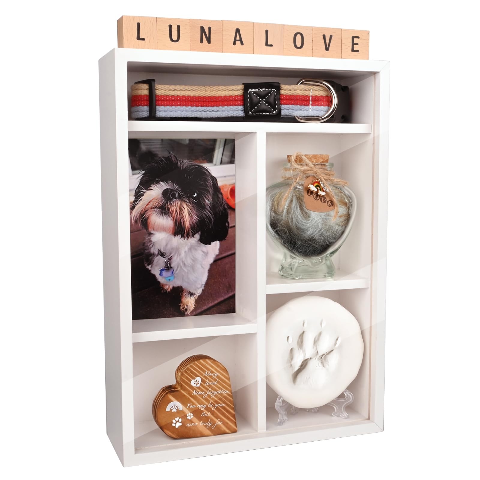 Pet Memorial Shadow Box with Shelves for Loss of Dog Cat Memorial Gifts 4X6 Pict