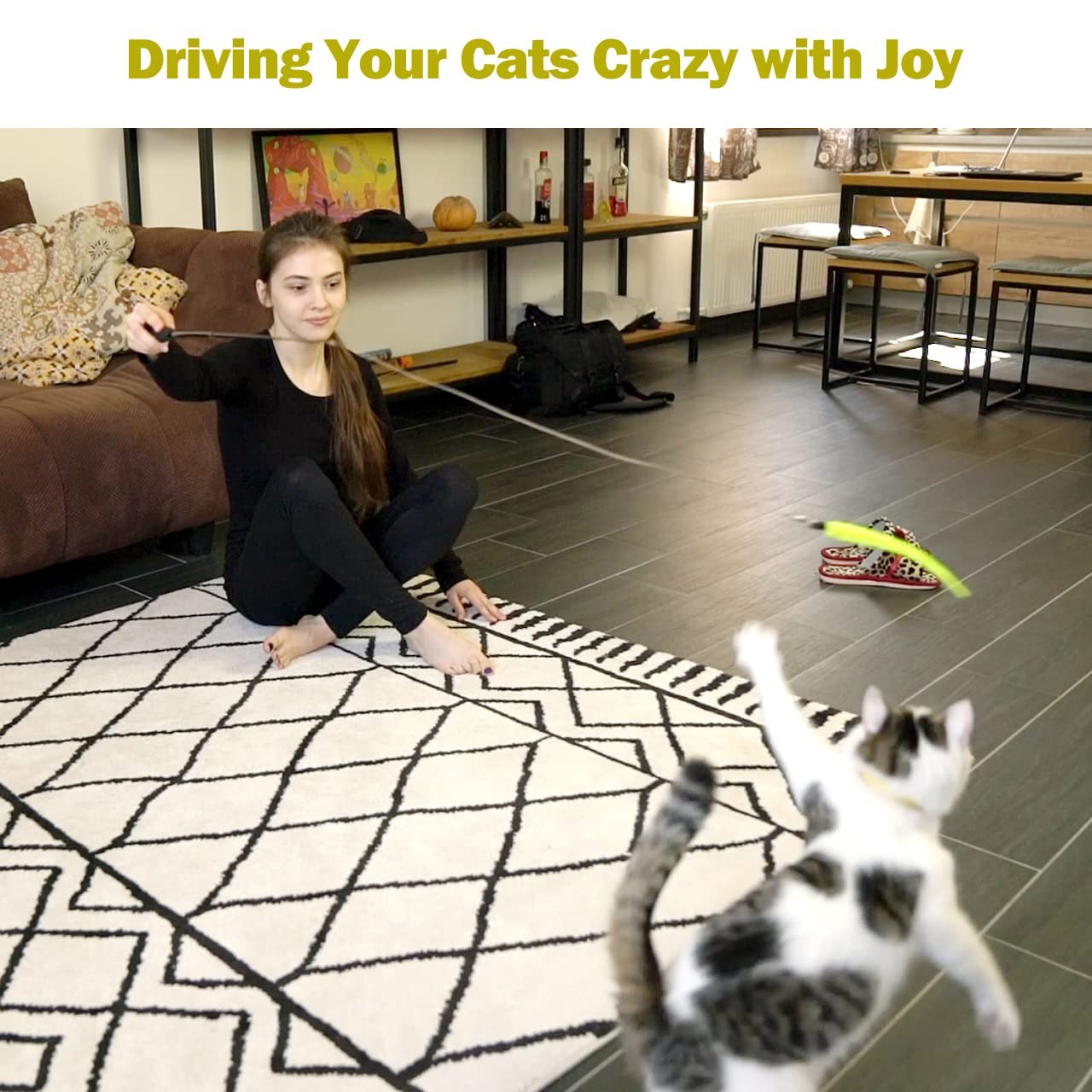 MeoHui Cat Toys for Indoor Cats, Interactive Cat Toy 2PCS Retractable Wand Toy a