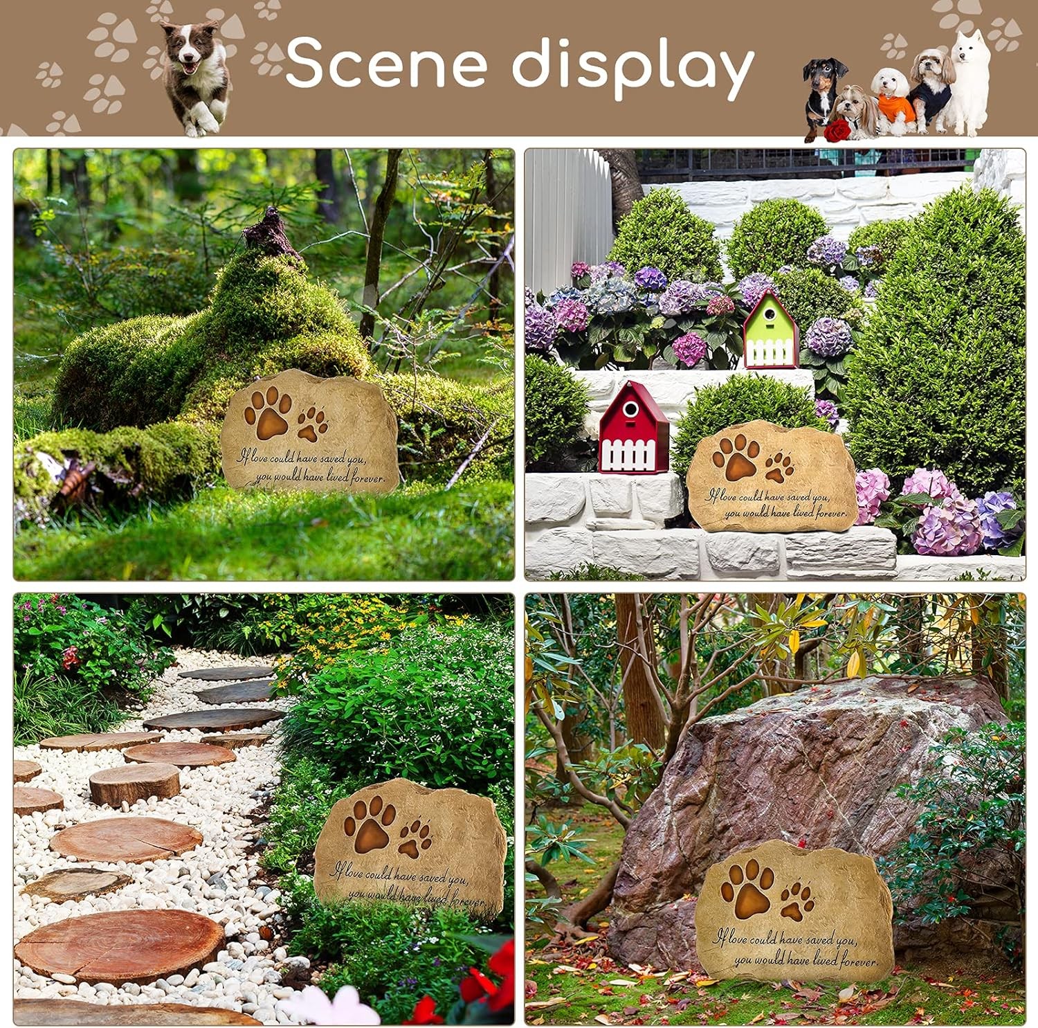 Dog Memorial Stone Dog Garden Memorial Stone Paw Prints Pet Headstone Resin