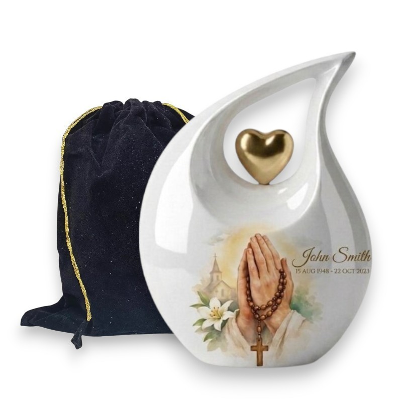 Personalized Praying Hand Aluminum Cremation Urn Adult Human Ashes for Men Women
