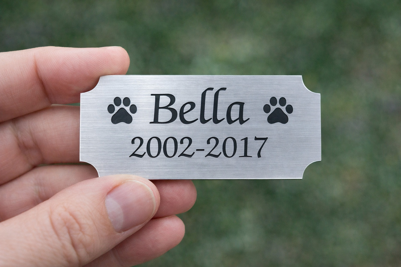 2″x4″ Custom Engraved Silver Pet Name Memorial Urn Plaque / Sign Plate Dog Cat