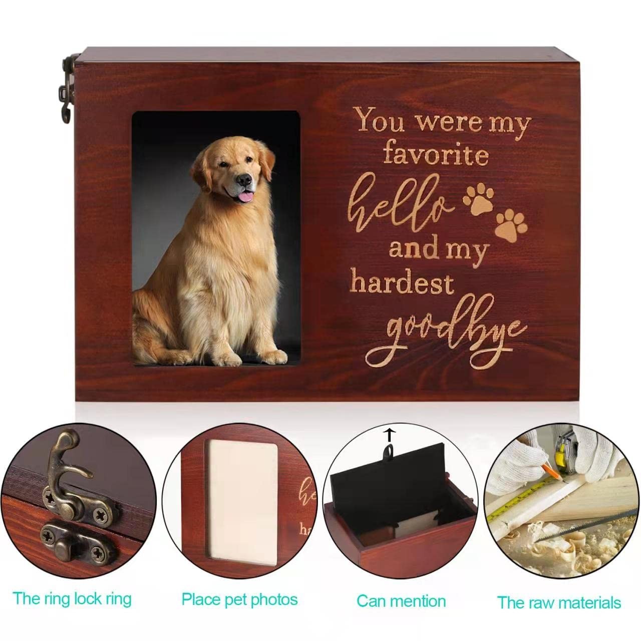 Pet Memorial Urns for Dog or Cat Ashes, Large Wooden Funeral Cremation Urns w…
