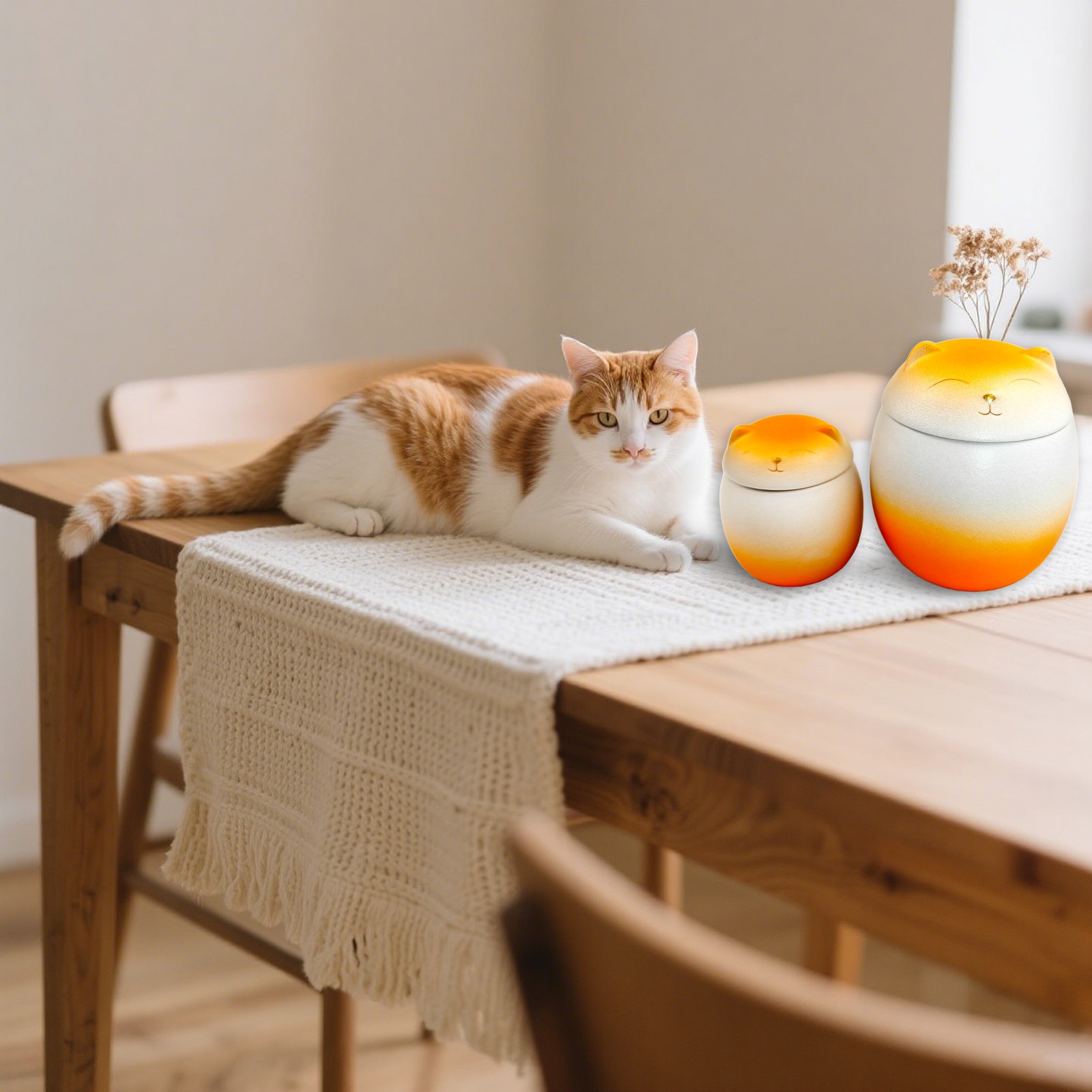 Smiley Orange-White gradien Cat Shaped Pet Urn 4.9*4.3in For Small Dog And Cat