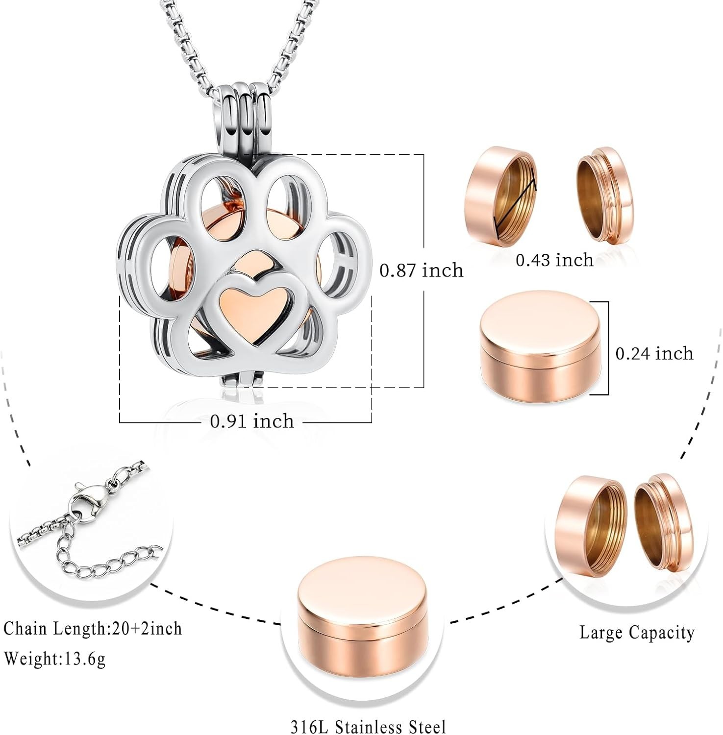 Pet Cremation Jewelry For Ashes For Dog/Cat Paw Stainless Steel Memorial Lock…
