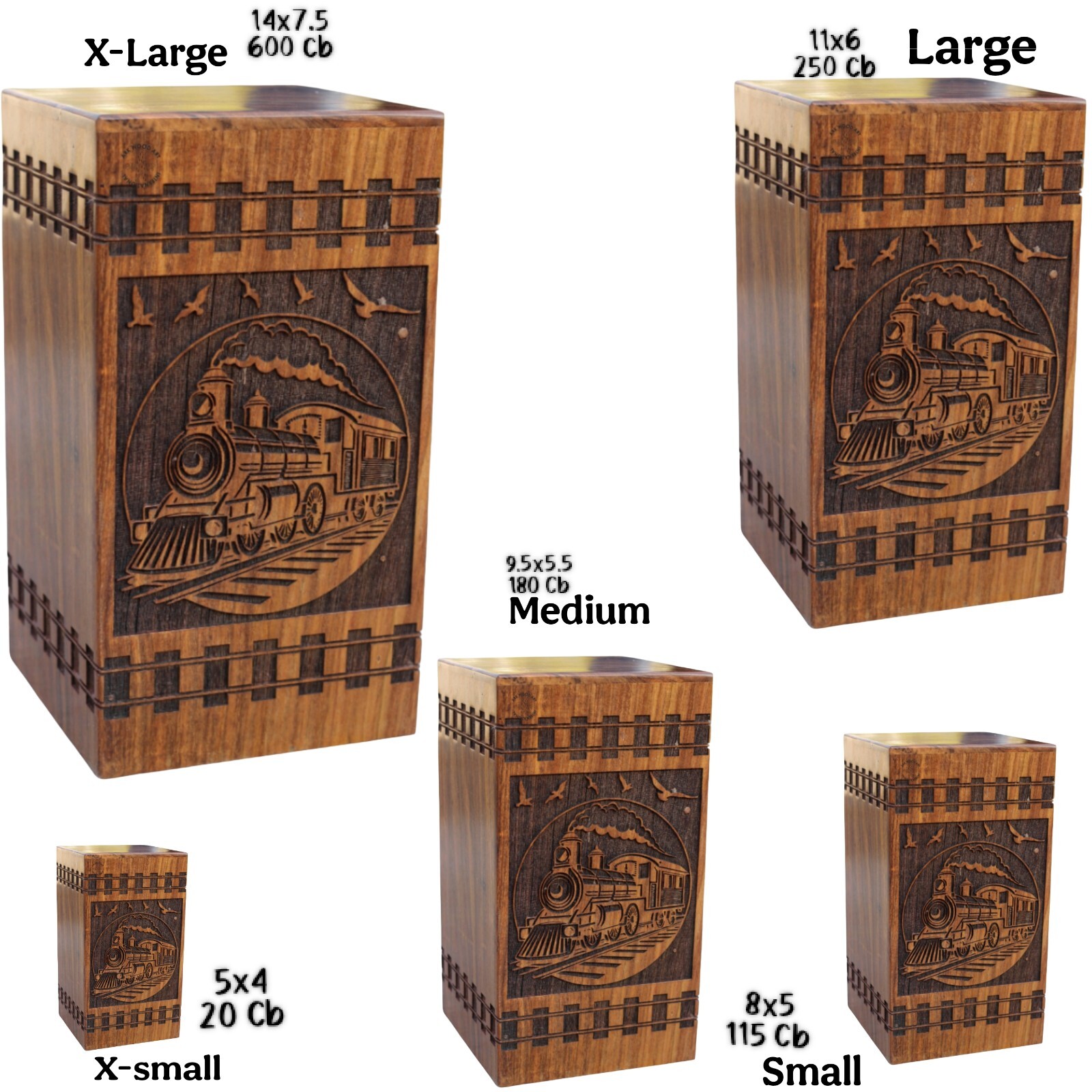burning Train steam Engraved Train Whistle Wooden Urns Box for Human Ashes Male