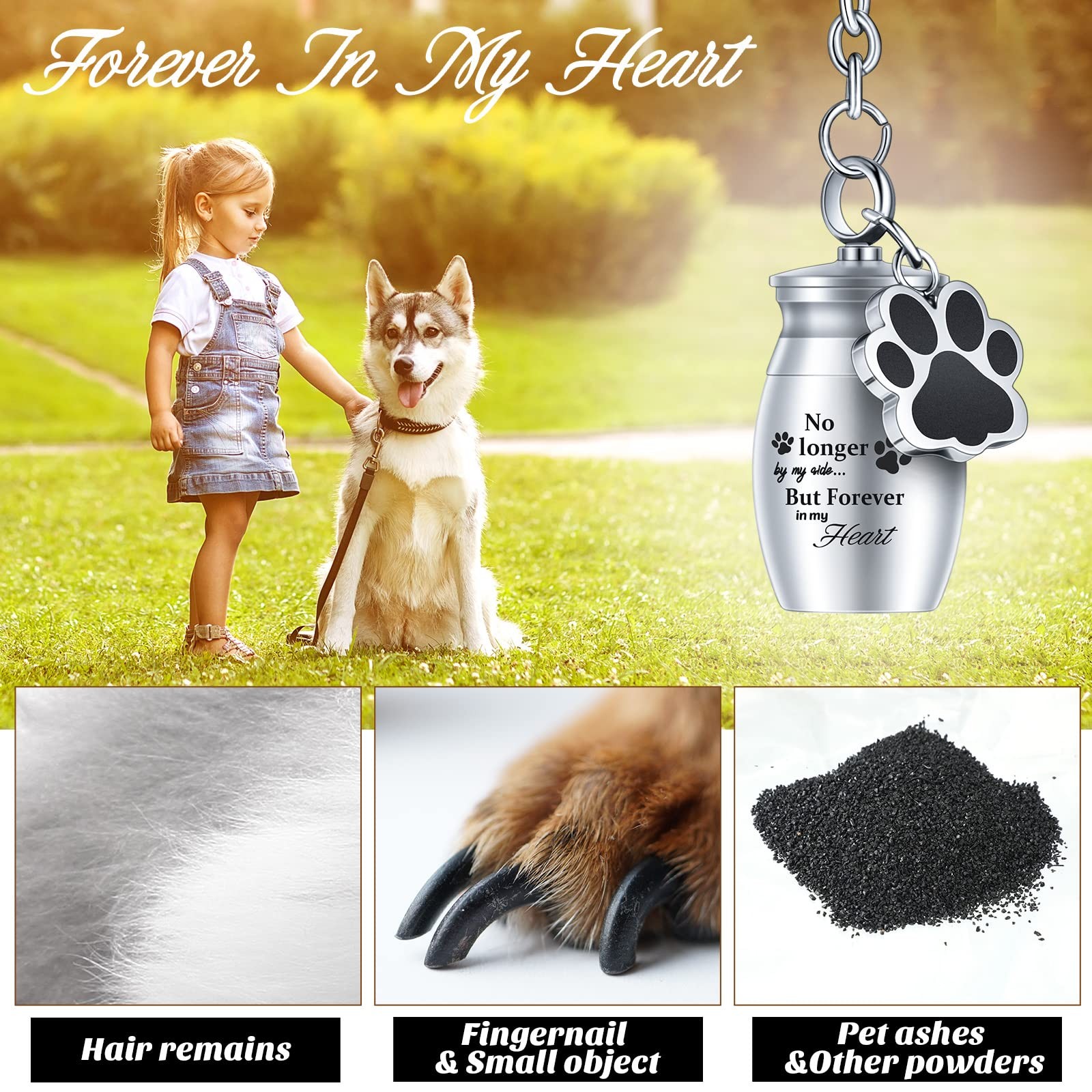 Tudomro 2 Pcs Pet Dog Urns Keychain for Ashes with 2 Storage Bags Fresh Style