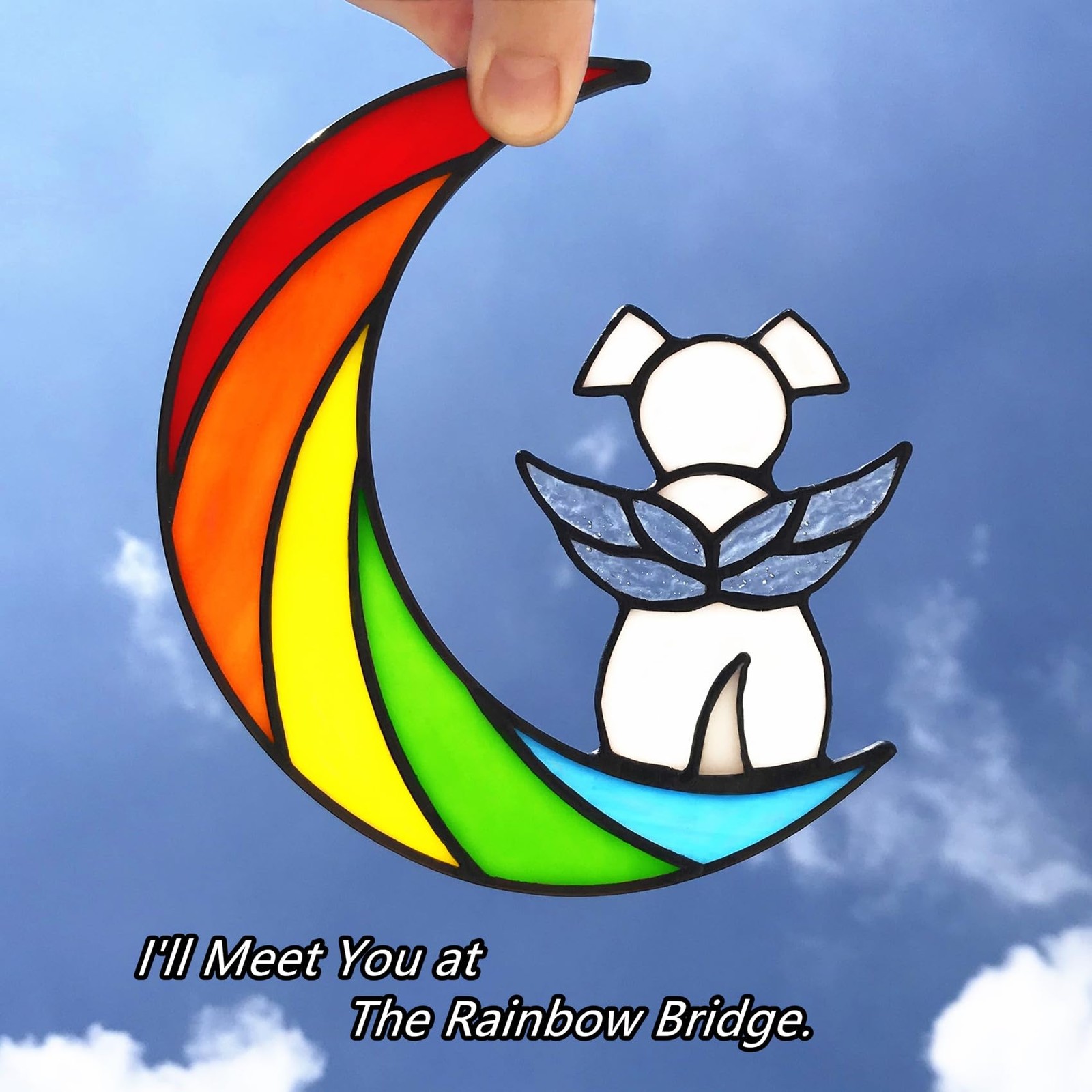 Lcensp Stained Glass Rainbow Bridge White Dog Memorial Gifts for Loss of Dog Sym