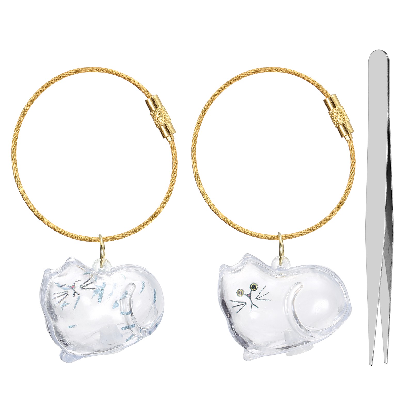 2Pcs Cat Hair Collector Keychain with Tweezers Style 6