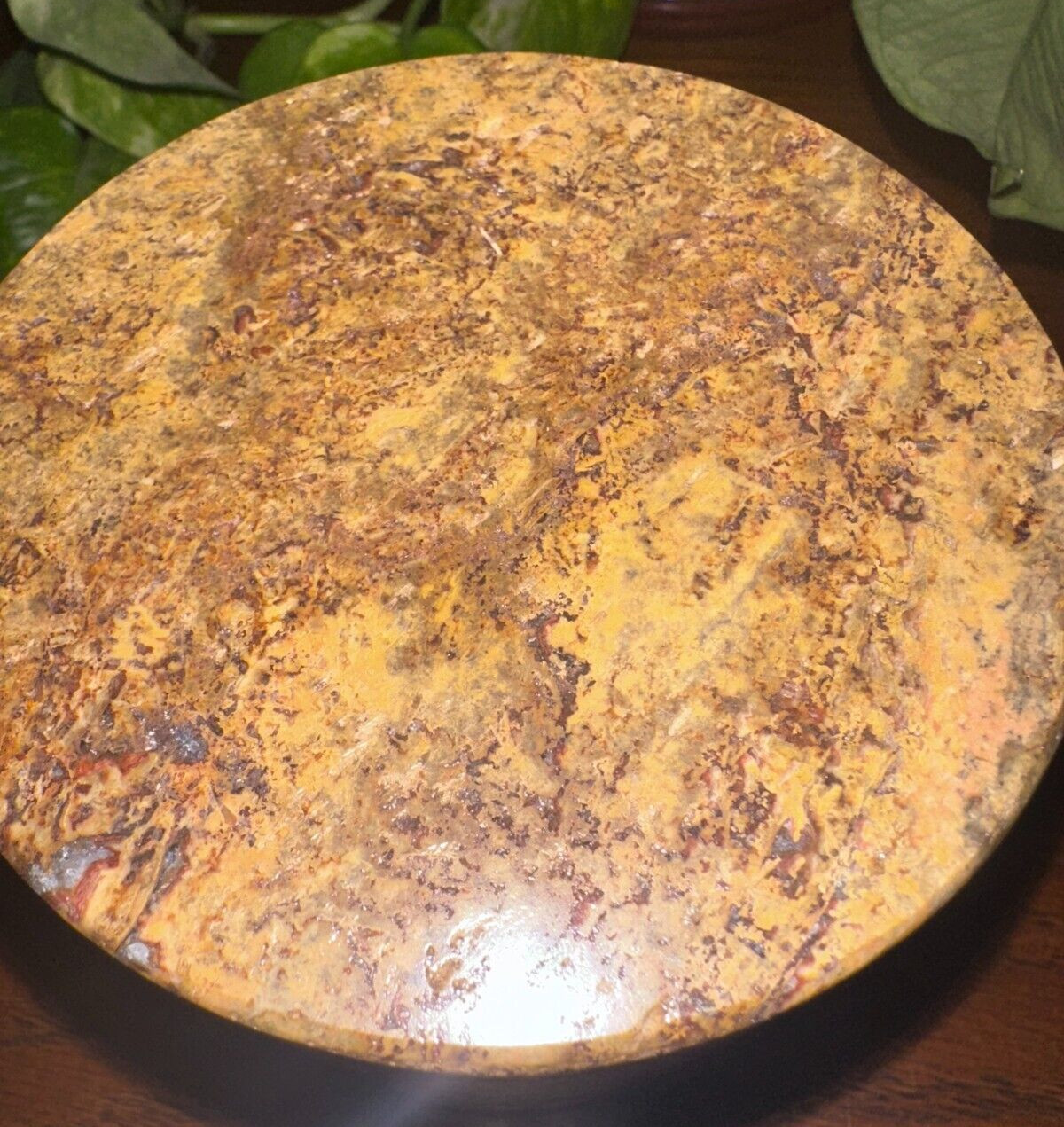 Natural dark travertine marble pet urn memorial dog cat cremains handmade round