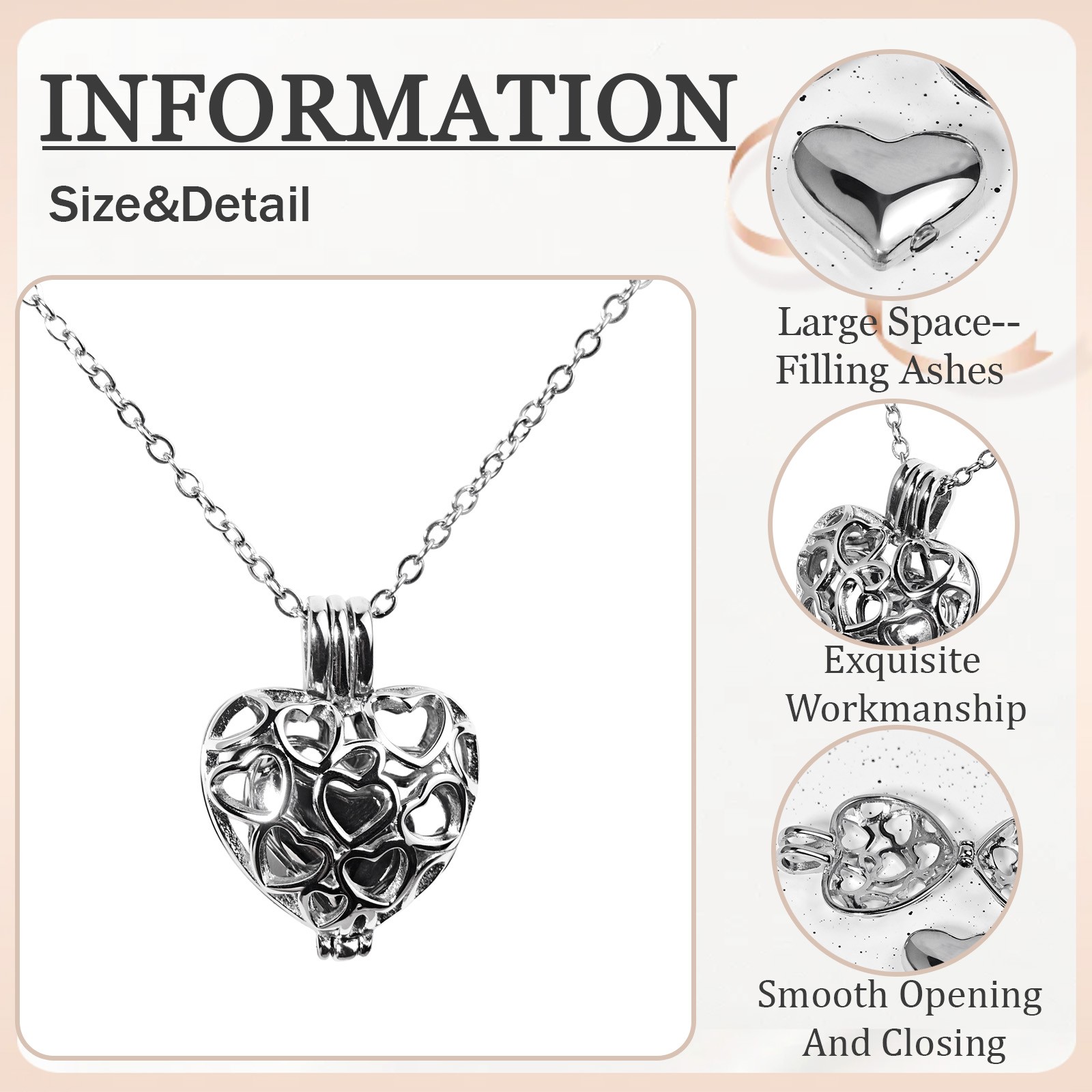Silver Cremation Jewelry Pendant Urn Memorial Necklace with Box For Dog&Cat