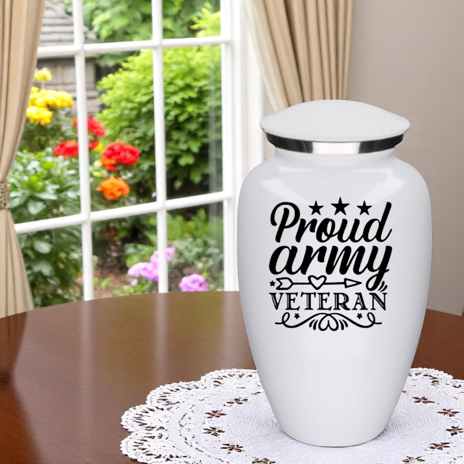 Proud Army Veteran White Metal Adult Cremation Urn 190 Cu In Military Urn