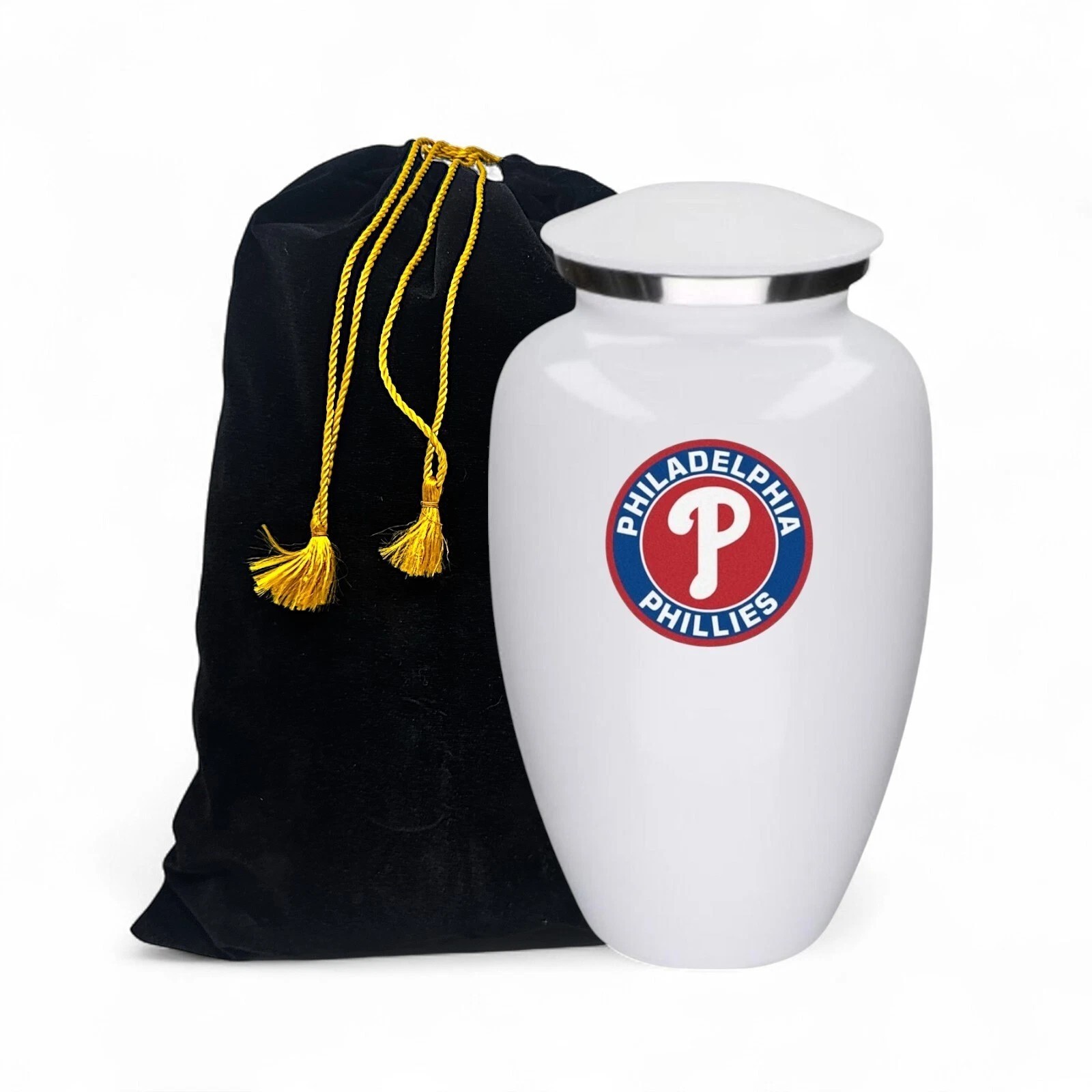 Large Aluminum Philadelphia Baseball Theme Cremation Urn Adult Human Ashes w/Bag