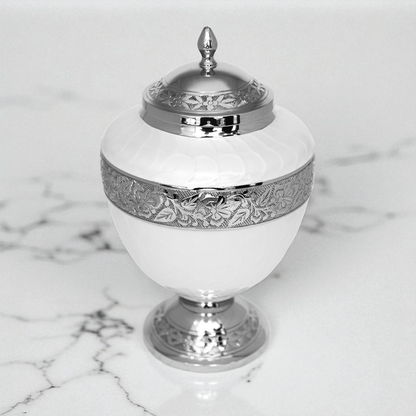 Whisper of Pearls Brass Cremation Urn – Elegant White Memorial