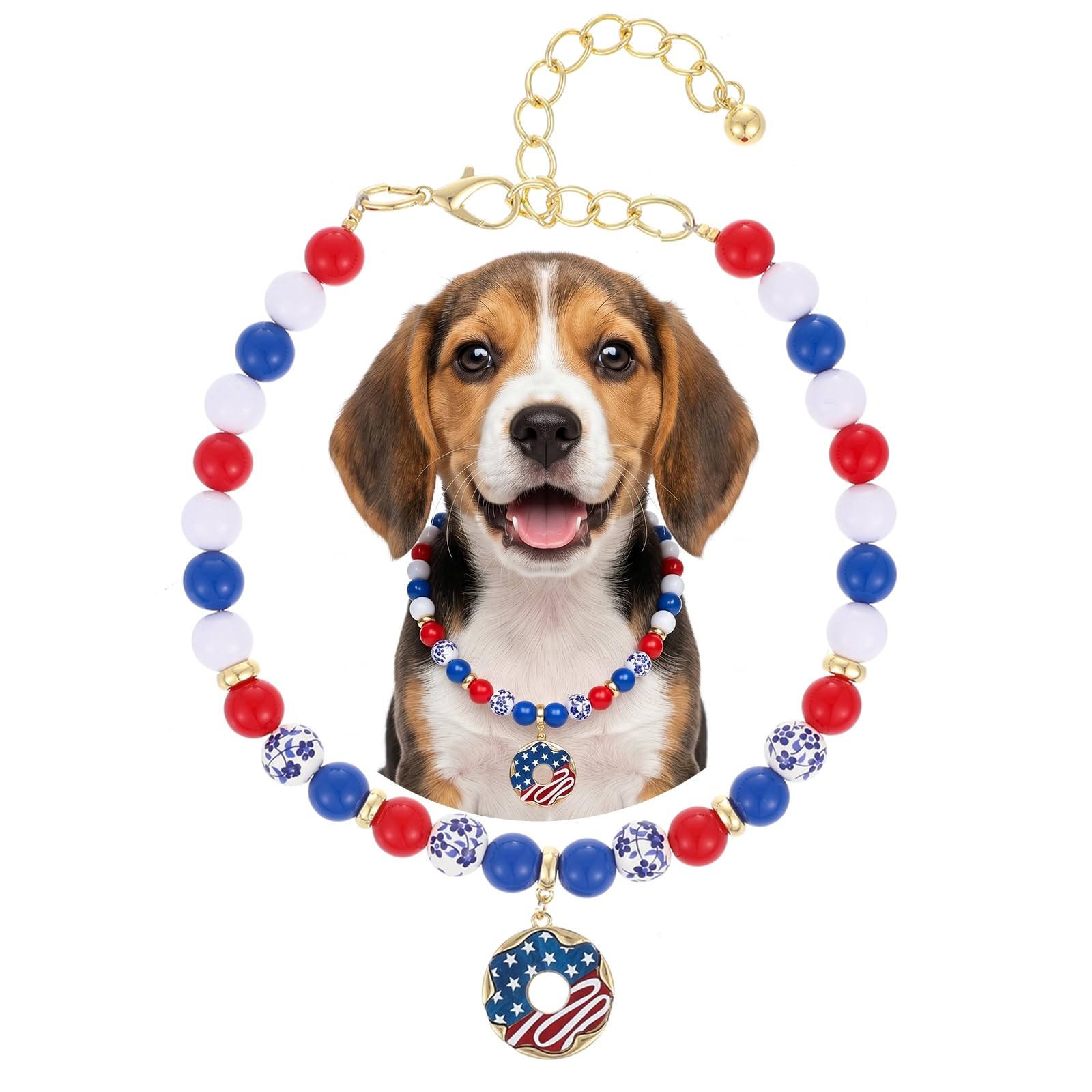 4th of July Dog Beaded Necklace | Durable USA Pet Collar for Dog Cat Adjustab…