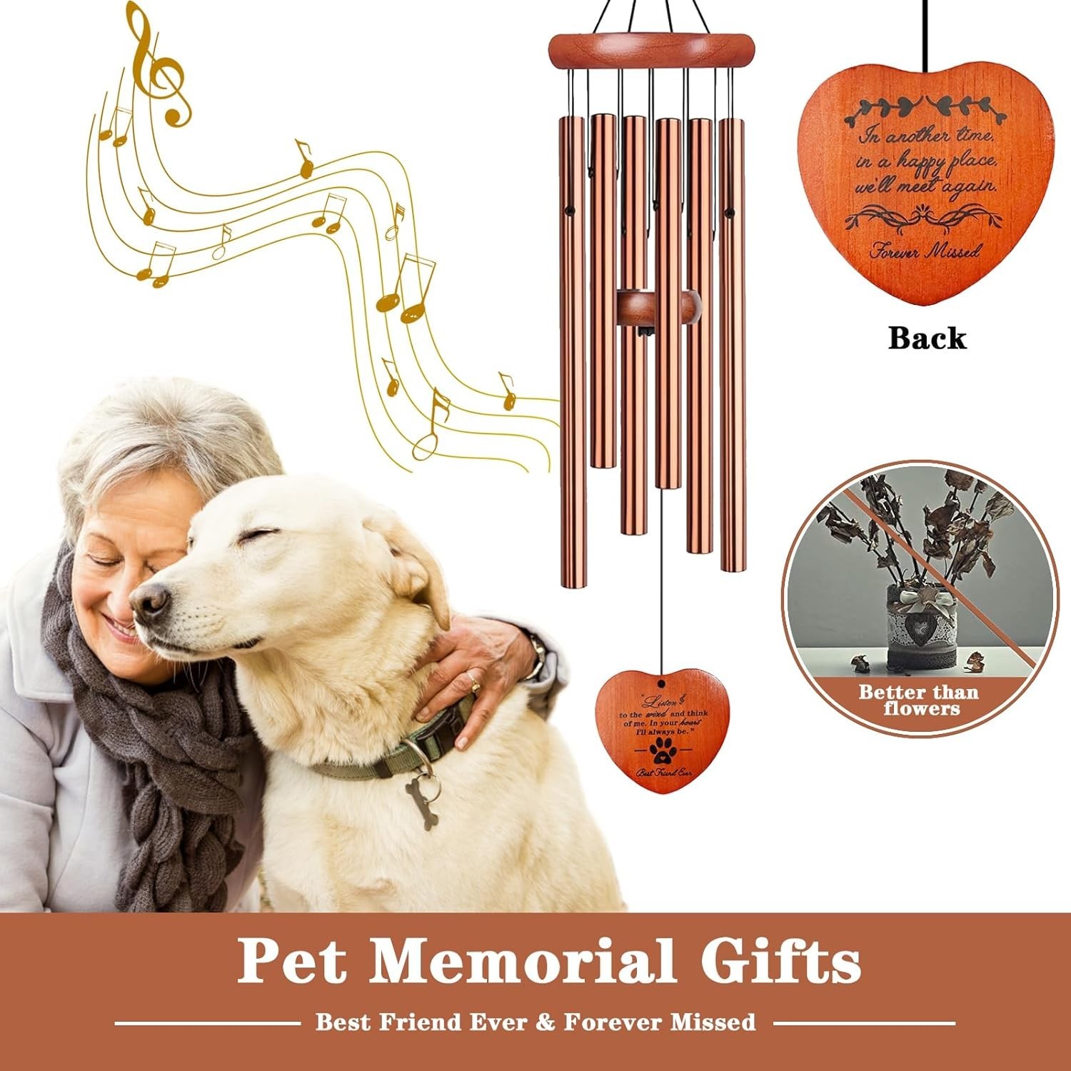 Beautiful Dog Memorial Gift – Golden Wind Chime Remembrance